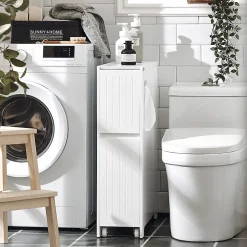 Armoire Toilettes Compact, Meuble de Rangement Salle de Bain, BZR111-W, SoBuy