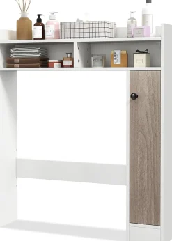 Armoire WC avec Etagere & 2 Compartiments & Tablettes reglables sur 10 niveaux & Anti-Bascule pour Buanderie Blanc
