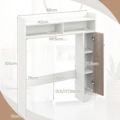 Armoire WC avec Etagere & 2 Compartiments & Tablettes reglables sur 10 niveaux & Anti-Bascule pour Buanderie Blanc