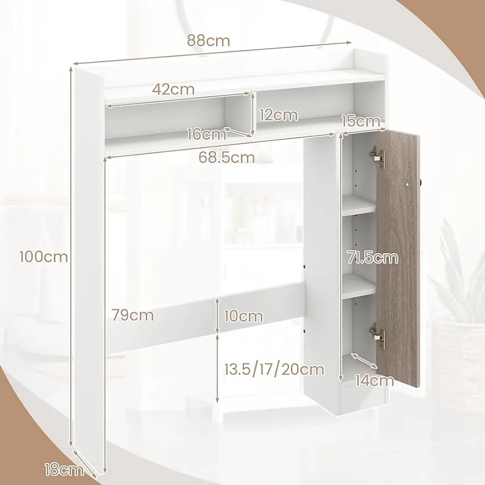 Armoire WC avec Etagere & 2 Compartiments & Tablettes reglables sur 10 niveaux & Anti-Bascule pour Buanderie Blanc