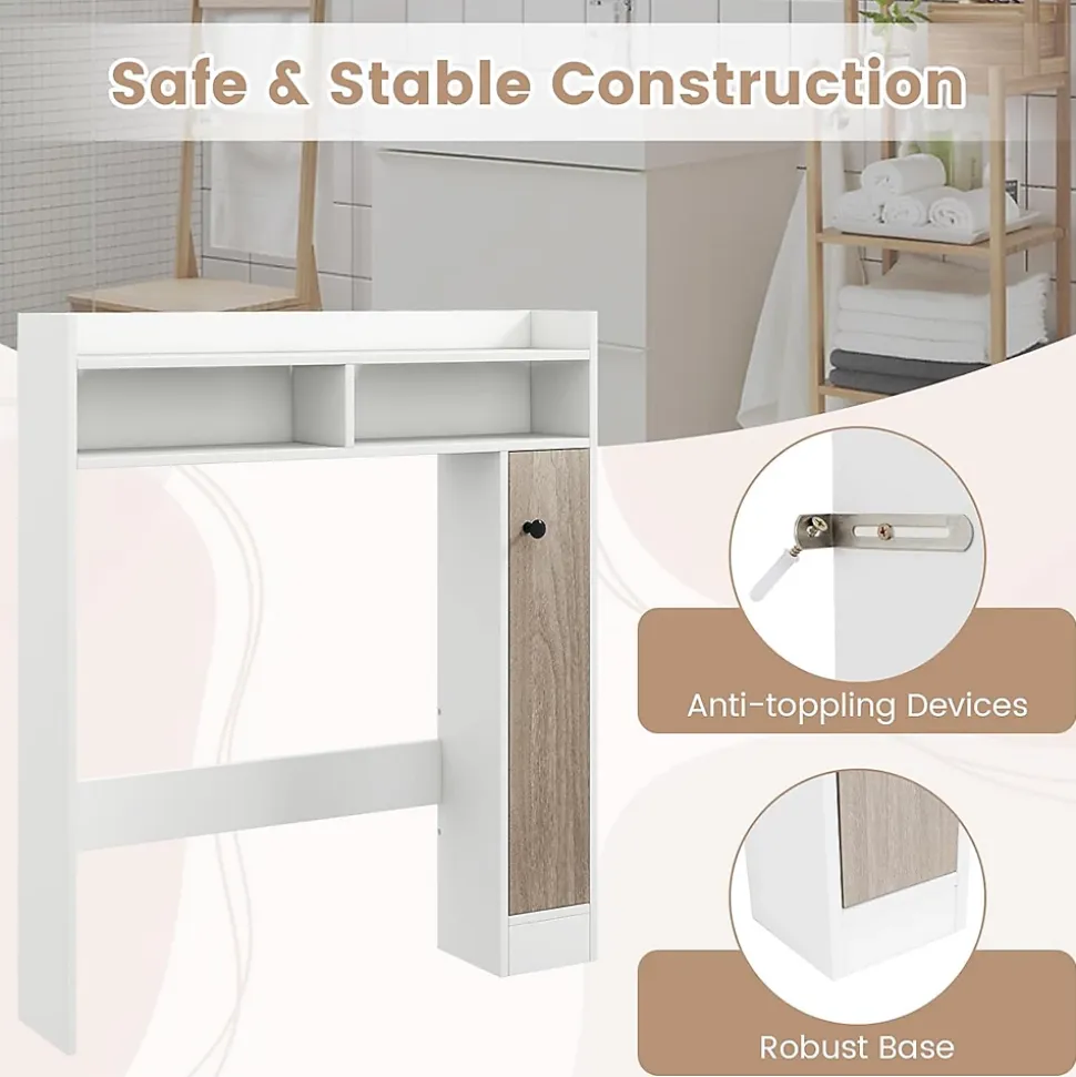 Armoire WC avec Etagere & 2 Compartiments & Tablettes reglables sur 10 niveaux & Anti-Bascule pour Buanderie Blanc
