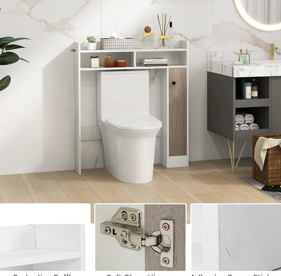 Armoire WC avec Etagere & 2 Compartiments & Tablettes reglables sur 10 niveaux & Anti-Bascule pour Buanderie Blanc