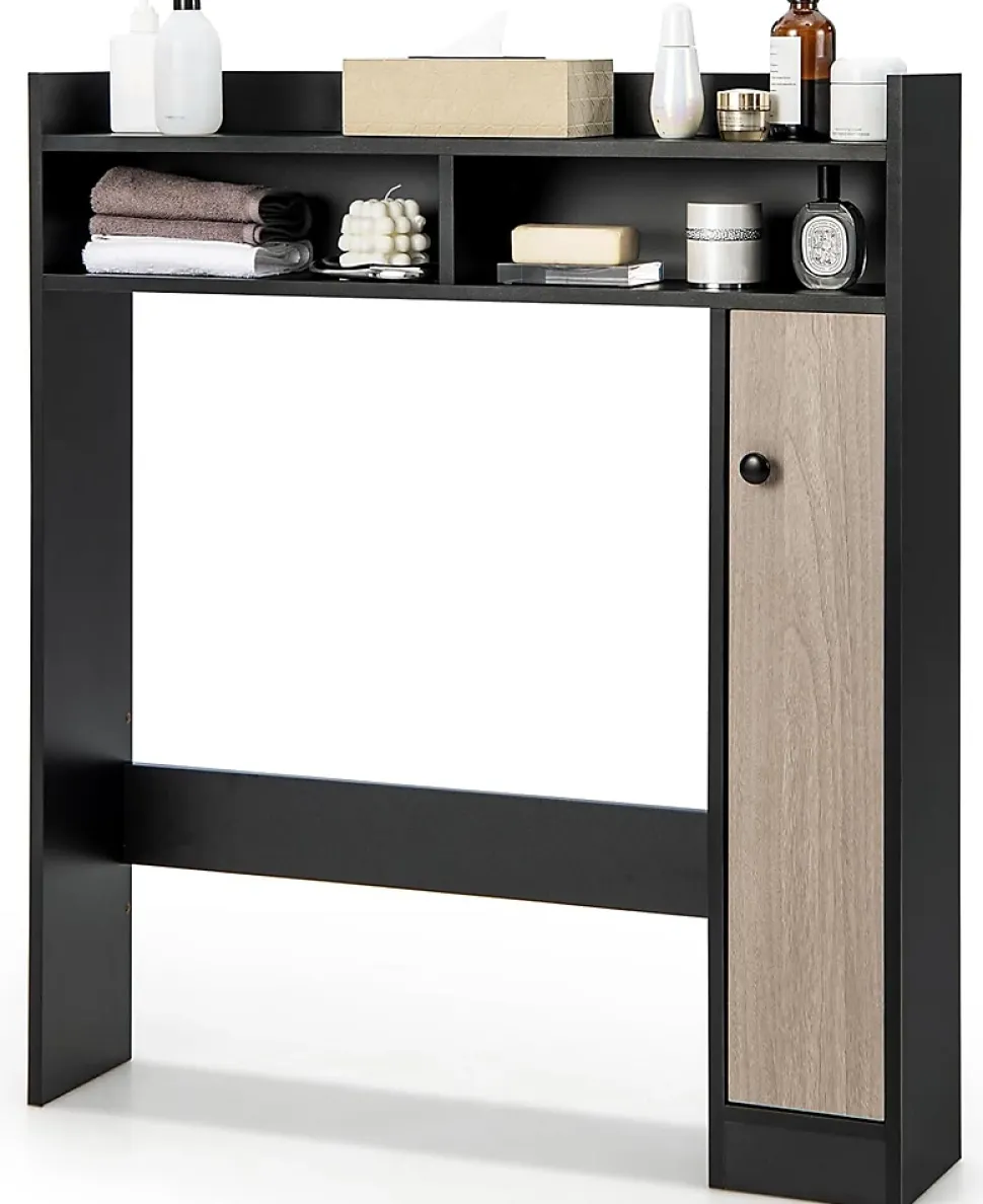 Armoire WC avec Etagere & 2 Compartiments & Tablettes reglables sur 10 niveaux & Anti-Bascule pour Buanderie Noir