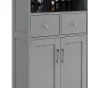 Armoire WC avec Etagere Reglable Meuble de Rangement pour Salle de Bain avec 2 Tiroirs et 2 Portes 60X30X107CM Gris