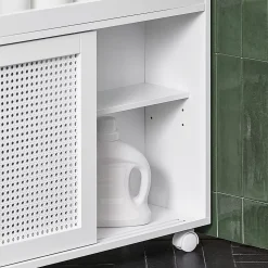 Armoire WC Toilettes Compact Roulante avec 2 Portes Coulissantes, BZR119-W, SoBuy