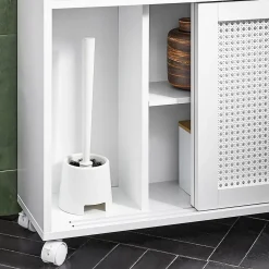 Armoire WC Toilettes Compact Roulante avec 2 Portes Coulissantes, BZR119-W, SoBuy