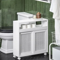 Armoire WC Toilettes Compact Roulante avec 2 Portes Coulissantes, BZR119-W, SoBuy