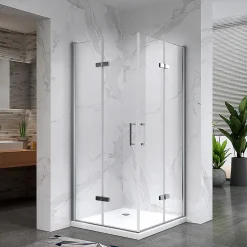 ATEA Porte de douche d'angle H.180 cm pliante et pivotante - verre transparent 80 x 80 cm - Saniverre