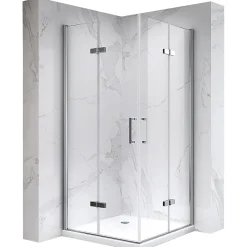 ATEA Porte de douche d'angle H.180 cm pliante et pivotante - verre transparent 80 x 80 cm - Saniverre