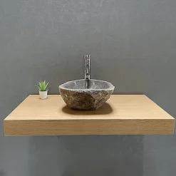 AVA - Plan de Salle de bain 90cm en Chêne Naturel Épaisseur 9cm + Fixations - Plan Vasque et Meuble Évier