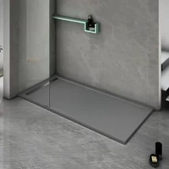 Bac à douche gris 80x80 à clôture en résine et 60% charge minérale receveur avec bonde et grille en inox