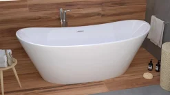 Baignoire à poser îlot oval ROSSA 170x80 acrylique blanc + Vidage à chromé