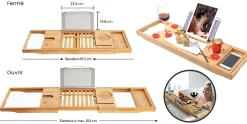 Baignoire à poser îlot ROSSA 170x80 + tablette de bain en bambou + appuie-tête KODI + Vidage à chromé