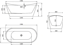 Baignoire à poser îlot ROSSA 170x80 + tablette de bain en bambou + appuie-tête KODI + Vidage à chromé
