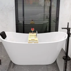 Baignoire à poser îlot ROSSA 170x80 acrylique blanc + appuie-tête KODI + Vidage à chromé