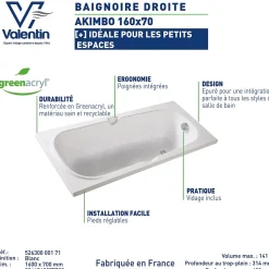Baignoire 160 x 70 cm Akimbo sans tablier Valentin
