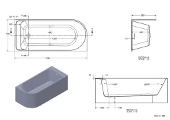 Baignoire adossée pour angle droit 170x75 cm Oguta blanc