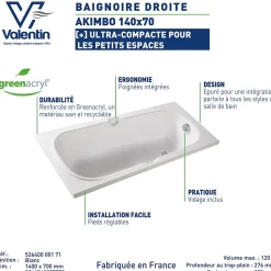 Baignoire Akimbo 140 x 70 cm sans tablier Valentin