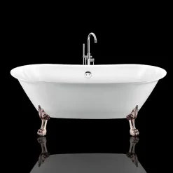 Baignoire ancienne retro sur pieds SURRY HILLS Blanche 165 cm Pieds de Lion Cuivre rouge vieilli