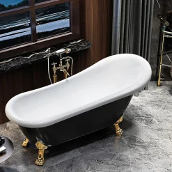 Baignoire ancienne retro sur pieds RICHMOND Noire 171 cm Pieds de Lion Bronze jaune vieilli