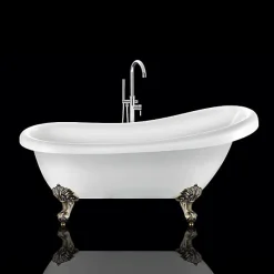Baignoire ancienne retro sur pieds RICHMOND Blanche 155 cm Pieds d'Aigle Bronze jaune vieilli