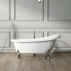 Baignoire ancienne retro sur pieds RICHMOND Blanche 155 cm Pieds d'Aigle Bronze jaune vieilli
