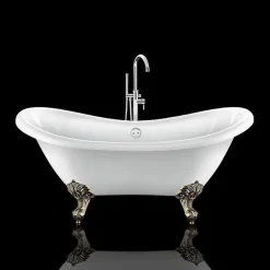 Baignoire ancienne retro sur pieds DARLINGTON Blanche 175 cm Pieds d'Aigle Bronze jaune vieilli