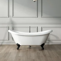 Baignoire ancienne retro sur pieds DARLINGTON Blanche 175 cm Pieds d'Aigle Cuivre rouge vieilli