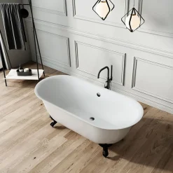 Baignoire ancienne retro sur pieds SURRY HILLS Blanche 165 cm Pieds d'Aigle Noirs