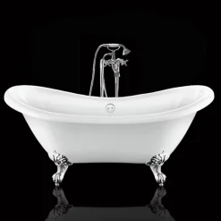 Baignoire ancienne retro sur pieds DARLINGTON Blanche 175 cm Pieds d'Aigle Chromes