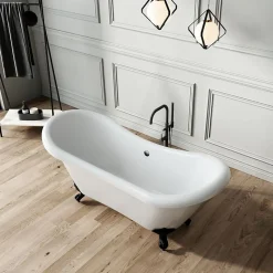 Baignoire ancienne retro sur pieds DARLINGTON Blanche 175 cm Pieds de Lion Chromes