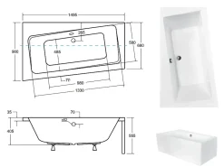 Baignoire angle droit ZIANIGI avec tablier - 150cm