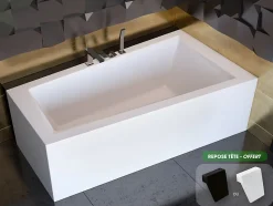 Baignoire asymétrique + tablier blanc + repose tête - INTIMA - 160 x 90 cm - Droite