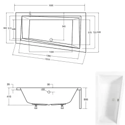 Baignoire asymétrique + tablier blanc + repose tête - INTIMA - 160 x 90 cm - Droite