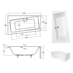 Baignoire asymétrique + tablier blanc + repose tête - INFINITY - 170 x 110 cm - Gauche