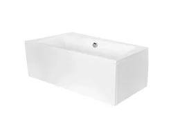 Baignoire asymétrique + tablier blanc + repose tête - INFINITY - 150 x 90 cm - Gauche