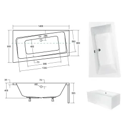 Baignoire asymétrique + tablier blanc + repose tête - INFINITY - 150 x 90 cm - Gauche
