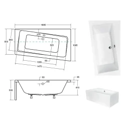 Baignoire asymétrique + tablier blanc + repose tête - INFINITY - 170 x 110 cm - Droite