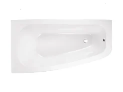 Baignoire asymétrique + tablier blanc + repose tête - LUNA - 150 x 80 cm - Gauche