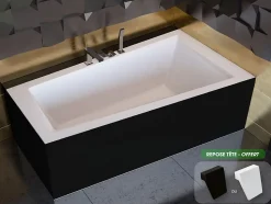 Baignoire asymétrique + tablier noir + repose tête - INTIMA - 160 x 90 cm - Droite