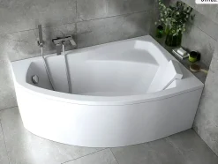 Baignoire asymétrique - 140 x 90 cm - Droite - avec Tablier - Pieds - Repose-tête - Vidage Chrome - RIMA