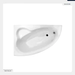 Baignoire asymétrique - 150 x 100 cm - Gauche - avec Tablier - Pieds - Vidage Chrome - NATALIA