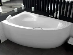 Baignoire asymétrique - 150 x 100 cm - Gauche - avec Tablier - Pieds - Vidage Chrome - NATALIA