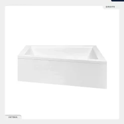 Baignoire asymétrique - 150 x 85 cm - Droite - sans Habillage - avec Pieds - Repose-tête - Étagère bambou - Vidage Chrome - INTIMA
