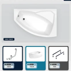 Baignoire asymétrique - 140 x 90 cm - Droite - avec Tablier - Pieds - Vidage Chrome - RIMA