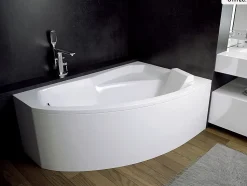 Baignoire asymétrique - 140 x 90 cm - Droite - avec Tablier - Pieds - Vidage Chrome - RIMA