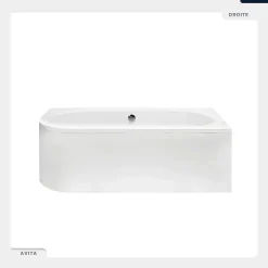 Baignoire asymétrique - 150 x 75 cm - Droite - sans Habillage - avec Pieds - Repose-tête - Vidage Chrome - AVITA