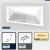 Baignoire asymétrique - 150 x 85 cm - Droite - sans Habillage - avec Pieds - Étagère bambou - Vidage Chrome - INTIMA
