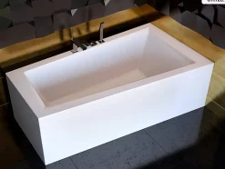 Baignoire asymétrique - 150 x 85 cm - Droite - sans Habillage - avec Pieds - Étagère bambou - Vidage Chrome - INTIMA