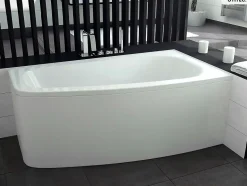 Baignoire asymétrique - 150 x 80 cm - Droite - avec Habillage - Pieds - Vidage Chrome - LUNA